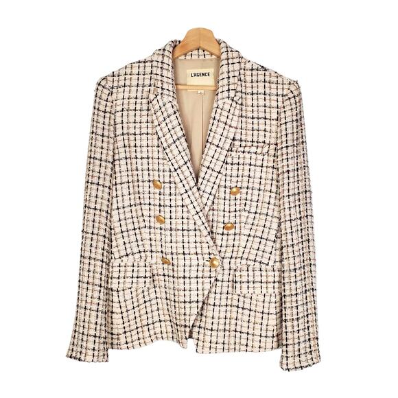 L'Agence Kenzie Blazer Tweed Double Breasted Gold Buttons Ivory Multi Size 8 - Picture 1 of 10